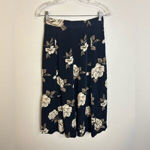 Vintage Alfred Dunner Floral Black-Cream Women's Midi Skirt Size 10 Vacation